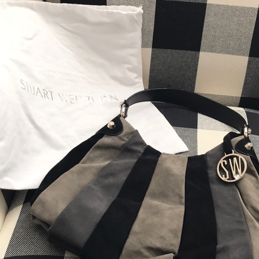 Stuart Weitzman Two-Tone Suede Hobo in Black and Gray